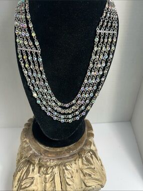 Multi-Row Scaasi Crystal Necklace - Silver Tone